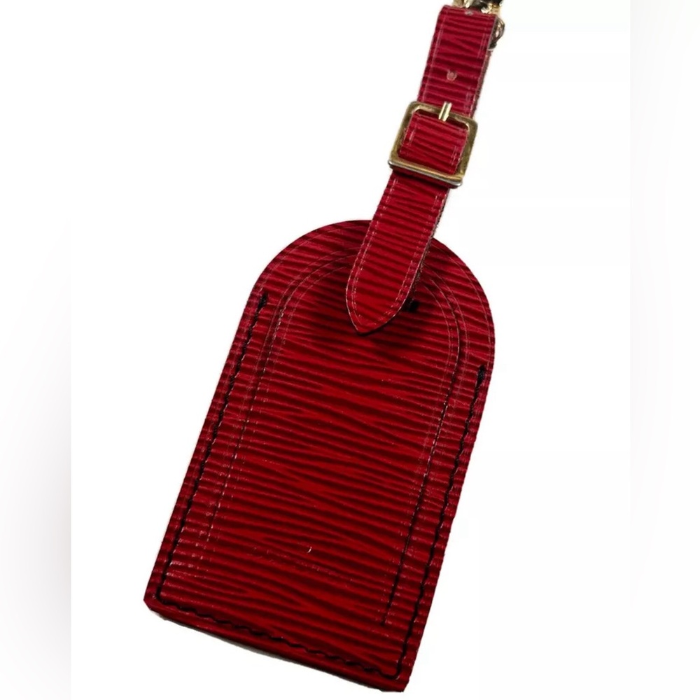 Louis Vuitton Red Epi Luggage Name Tag Vintage France Large